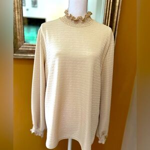 Source Unknown Cream Ruffle Neck Blouse